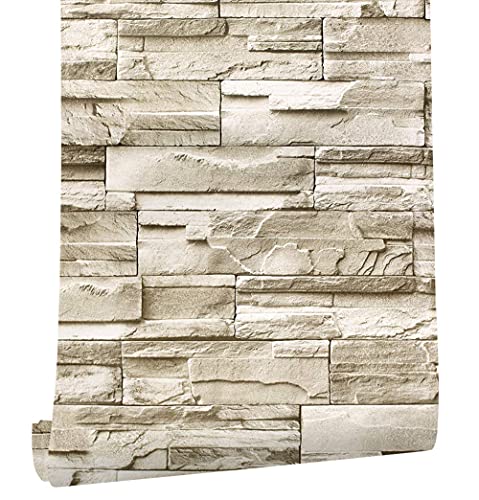 myforHD Selbstklebend Tapete Wandpapier Ziegel Selbstklebende Wandaufkleber Vintage Backstein Stein tapeten Dekorative Aufkleber für Möbel Wandtür Wasserdicht (Tapete Beige, 45X600cm) von myforHD