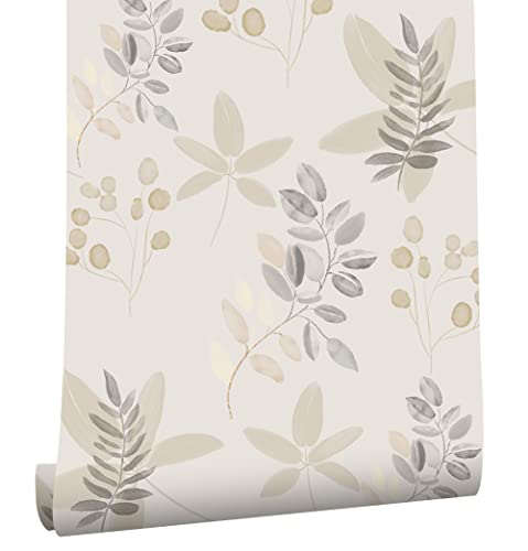 myforHD Selbstklebend Tapete Floral Blätter Weiß Grau Wandpapier Blumen Wanddeko Moderne Möbelfolie PVC Vinyl Wandaufkleber Selbstklebende Dekorfolie Klebefolie von myforHD