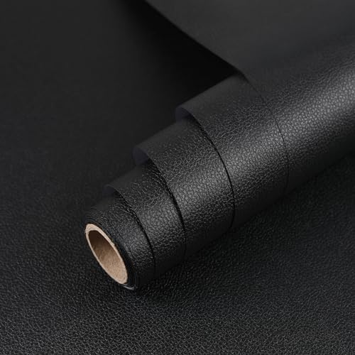 myforHD Selbstklebend Tapete Lederoptik Schwarz Möbelaufkleber 40cmX300cm Verdickt Wandpapier Texturierte Tapete Kunstleder Wasserfest Folie Flur Möbel Schrank Komode von myforHD