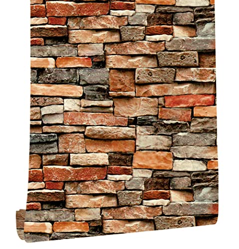 myforHD Selbstklebend Tapete Wandpapier Ziegel Selbstklebende Wandaufkleber 44cmX300cm Vintage Backstein Stein tapeten Wasserdicht für Küche Schlafzimmer Wohnzimmer Wand von myforHD