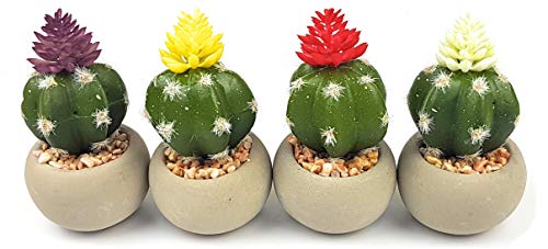 mygoodtime Kunstpflanze blühender Kaktus Sukkulenten mit Beton Topf Fenster Deko Wohnzimmer Büro (Lila, Weiß, Rot / 3 Stück) von mygoodtime