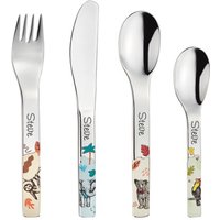 Puresigns One Natura Kinderbesteck 4-Tlg, Wilde Tiere, Name Graviert, Besteck Set Mit Gravur | Geschenk Zur Geburt Taufe Geburtstag von mygravur