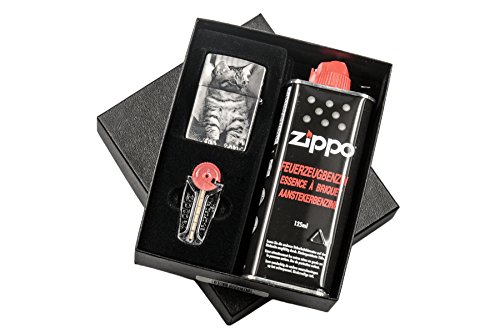 ZIPPO GESCHENKSET EINSEITIGE Gravur ZIPPO Regular Chrom Brushed Silber matt GESCHENKBOX | Feuerzeugbenzin | FEUERZEUG Wunschgravur | Zippo graviert Foto Text | personalisiert individuell von mygravur