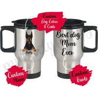 Personalisierter Dobermann Pinscher Hund Mama Papa Reisebecher, Weihnachtsgeschenk, Dobie Papa, Dobynm Frauen Männer Geschenke, Beste von mylovelypuppy