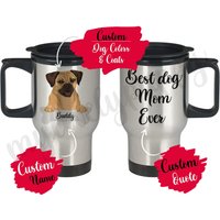 Personalisierter Puggle Hund Mama Papa Reisebecher, Frauen Männer Geschenke, Papa, Cross-Breed Mops Und Beagle Hundebesitzer Geschenk von mylovelypuppy