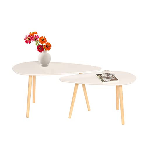 mymai Couchtisch-Set, Weiß, Holz, groß: B85 x T40 x H45 Tisch klein: B70 x T35 x H40 cm von mymai