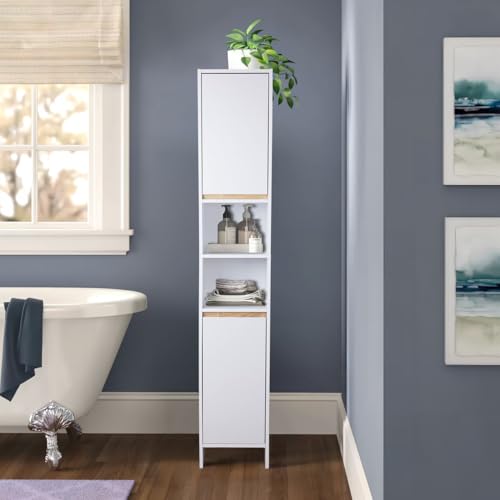 mymai Badezimmerschrank Hoch mit 2 Türen und 6 Fächer, Badschrank Schmal, Badezimmer Hochschrank, 180 x 32 x 28 cm, Weiß von mymai