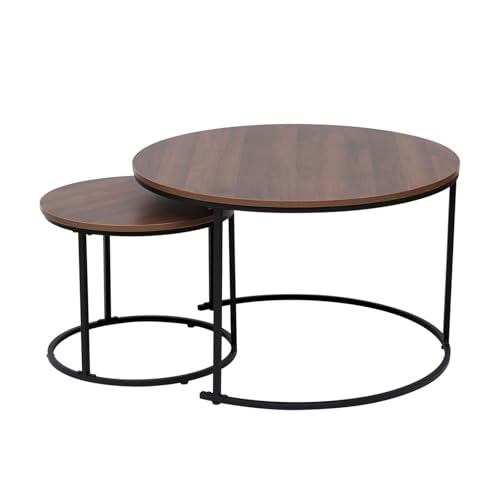 mymai Couchtisch 2er Set, Moderne Couch Tisch mit Schwarz Metallgestell, Couchtisch Holz, Couchtische Rund Schwarz, Living Room Table, Kaffeetisch, Wohnzimmertisch Holz 80x80x48 & 48x48x42 cm von mymai
