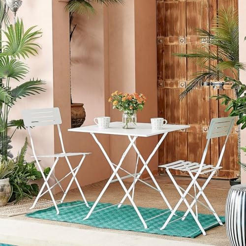 mymai Gartenmöbel Set Wetterfest, Balkonmöbel Set 3 Teilig für Kleinen Balkon, Bistrotisch mit 2 Stühlen, Bistro Set Klappbar, weiß mymai Gartenmöbel Set Wetterfest, Balkonmöbel Set 3 Teilig für Kleinen Balkon, Bistrotisch mit 2 Stühlen, Bistro Set Klappbar, weiß von mymai