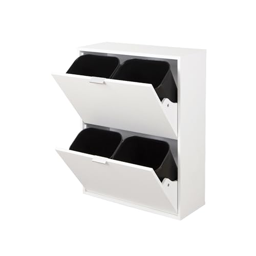 mymai Mülleimerschrank mit Schublade und 4 Abfalleimern Mülltrennsystem Küchen Unterschrank Aufbewahrung (Weiß, 60 x 24 x 80 cm) von mymai