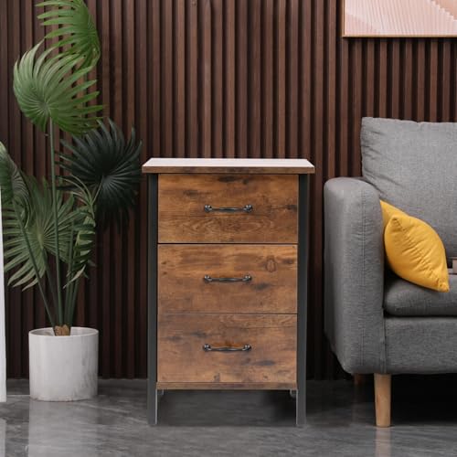 mymai Nachttisch Nachtkommode Nachtschrank mit 3 Schubladen, Beistelltisch aus Holz und Metallrahmen, Industrie-Design, Schwarz von mymai