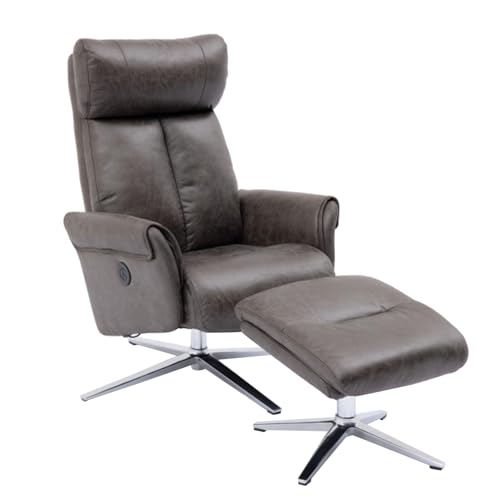 mymai Relaxsessel mit Hocker, 360°drehbarer Fernsehsessel mit Verstellbar Rückenlehne, Liegefunktion, Wippfunktion, TV-Sessel mit Kunstleder, Kopfstütze für Wohnzimmer (Grau) von mymai