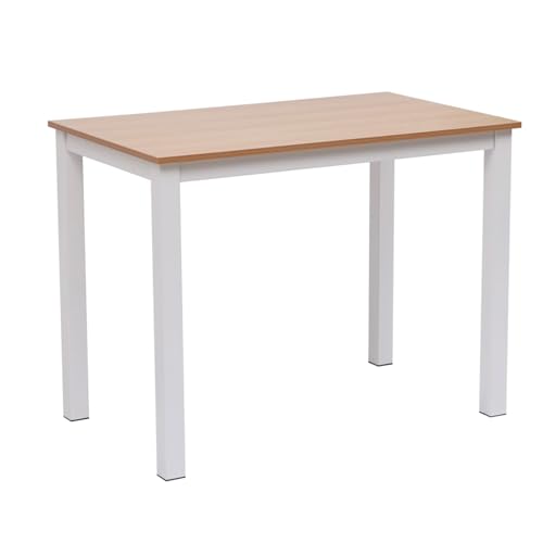 mymai Schreibtisch, Kleiner Computertisch, 100 cm x 60 cm x 75,5 cm Bürotisch, für Arbeitszimmer, Schlafzimmer, Industrie-Design, Metallgestell, Holz weiß von mymai