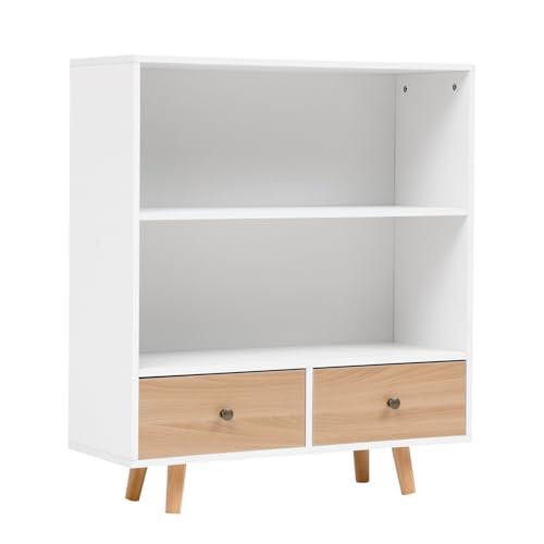 mymai Sideboard Kommode mit 2 Schubladen und offenen Regalen 80x30x90 cm Holzoptik Wohnzimmer Aufbewahrung von mymai