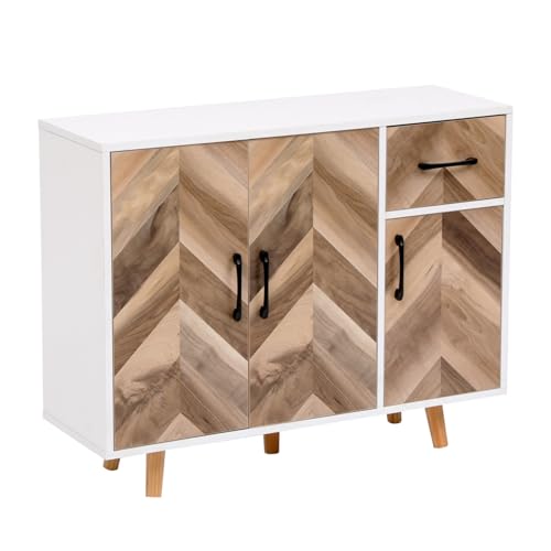 mymai Sideboard mit 3 Türen und 1 Schublade 90x30x71 cm Stauraumschrank Holzoptik Kommode Wohnzimmer von mymai