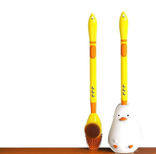 mymai Silikon-Tauchenten Toilettenbürsten Set Wandmontierte Ente Frische Toilettenbürste mit harten Borsten Flexibler Kopf Mehrzweck-Reinigungsbürste Halterung für Badezimmer (Gelb) von mymai
