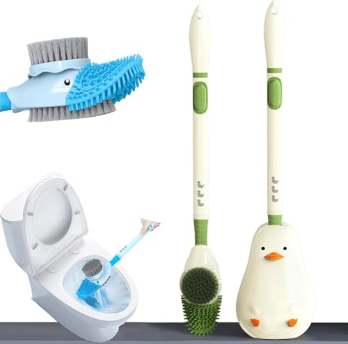 mymai Silikon-Tauchenten Toilettenbürsten Set Wandmontierte Ente Frische Toilettenbürste mit harten Borsten Flexibler Kopf Mehrzweck-Reinigungsbürste Halterung für Badezimmer (Grün) von mymai