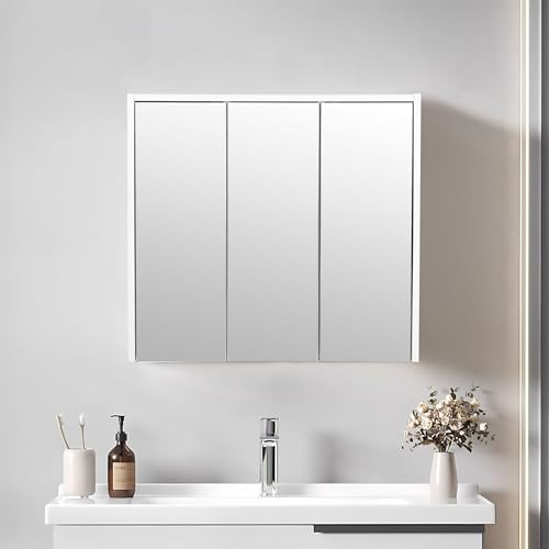 mymai Spiegelschrank, Badezimmerschrank, Aufbewahrungsschrank mit 3 Türen, fürs Badezimmer, 65 x 60 x 17 cm, mit verstellbaren Regalebenen, modern, weiß mymai Spiegelschrank, Badezimmerschrank, Aufbewahrungsschrank mit 3 Türen, fürs Badezimmer, 65 x 60 x 17 cm, mit verstellbaren Regalebenen, modern, weiß von mymai