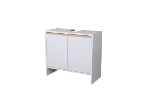mymai Waschbeckenunterschrank 60x28x55 cm Weiß Badezimmerschrank Landhausstil mit Stauraum pflegeleicht feuchtigkeitsresistent von mymai