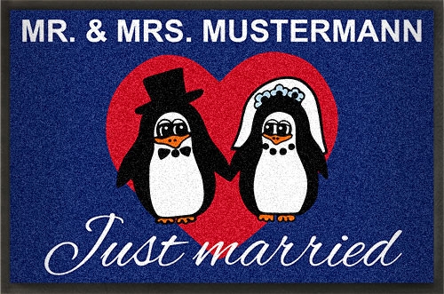 Fußmatte Pinguin Brautpaar gestaltbar von mymat