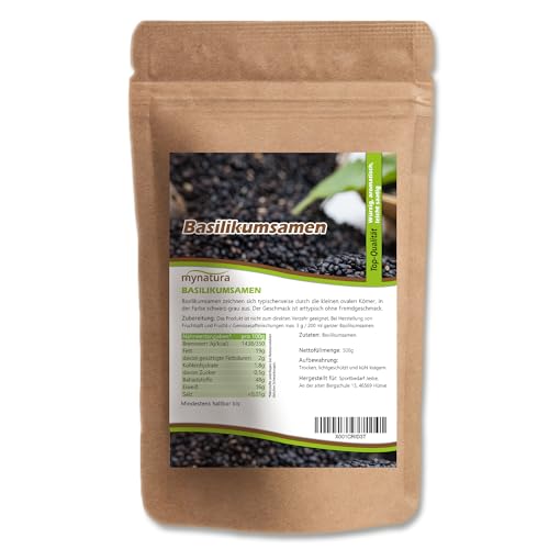 Mynatura Basilikumsamen ganz 500g I Basilikum I Samen I Smoothie I Vegan I Gewürz I Rohkost I Salatdressing I Falooda I Beutel (1x 500g) von mynatura