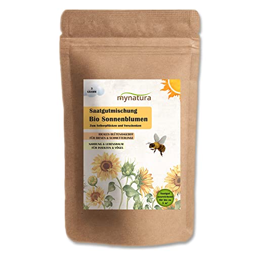 mynatura Bio Sonnenblumen Saatgutmischung Saatgut | säen | pflanzen | Blumen | Balkon | Garten | Terrasse | Blumenbeet | blühen | Artenschutz | Bienenfreund (1x3g) von mynatura