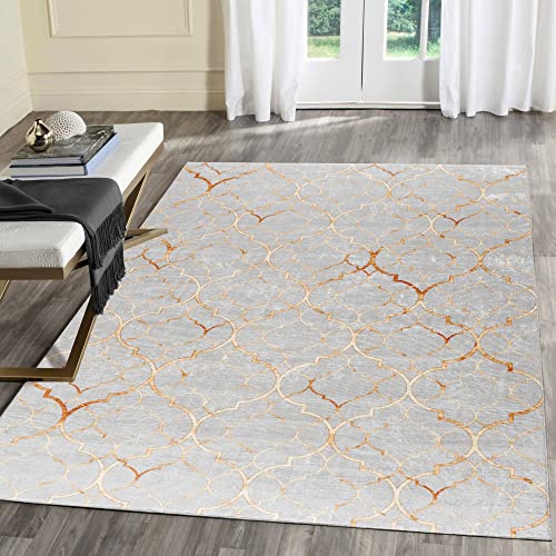 Mynes Home Waschbarer Teppich - Pflegeleichte waschbare Teppiche mit Rutschfester Latex-Rückseite - Modernes, geometrisches Design, Waschmaschinengeeignet - Marokko Gold, 160x230 cm von Mynes