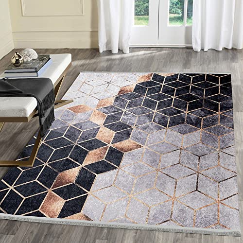 Mynes Home Waschbarer Teppich - Pflegeleichte waschbare Teppiche mit Rutschfester Latex-Rückseite - Modernes, geometrisches Design, Waschmaschinengeeignet, schmutzabweisend - Geo 3D, 80x150 cm von Mynes