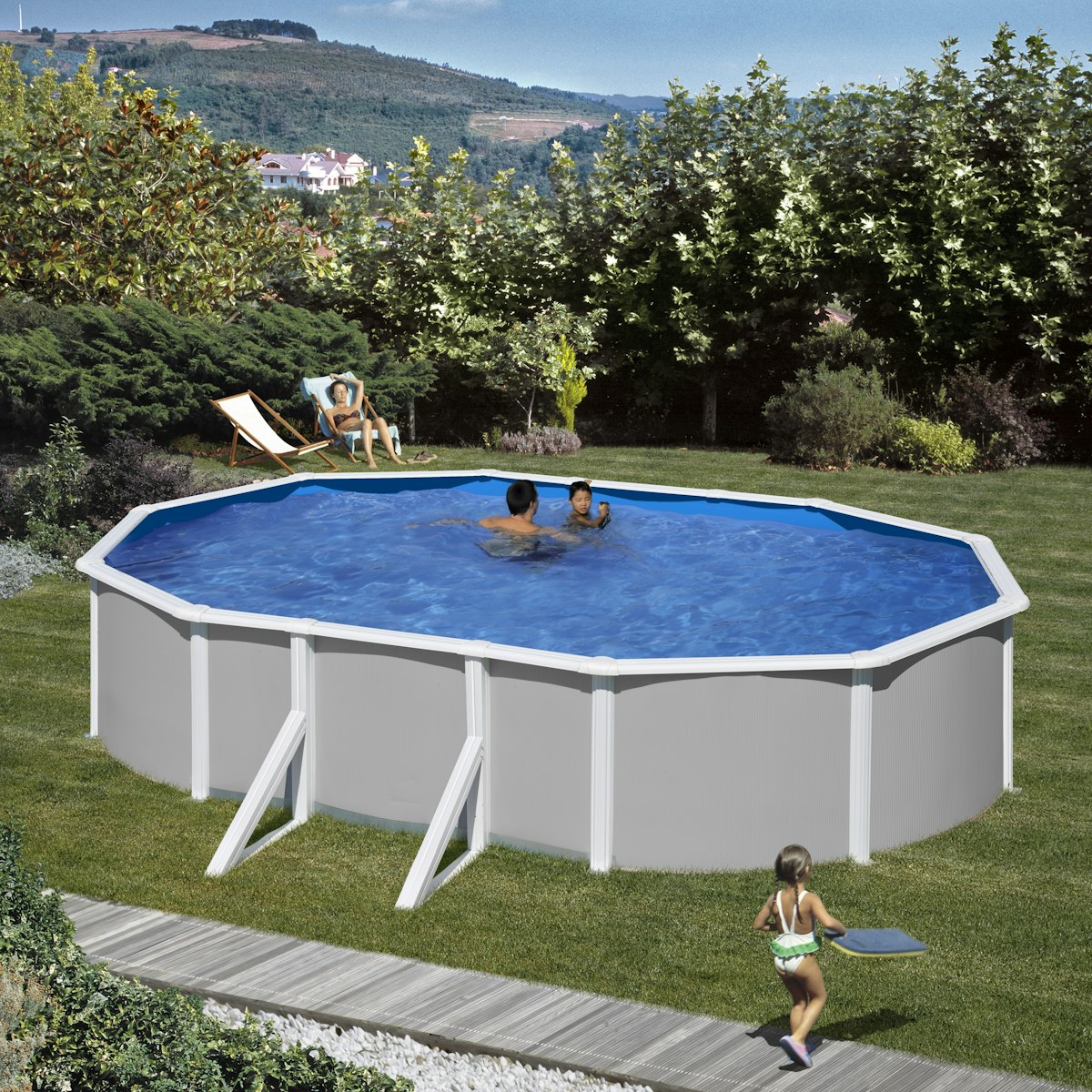 myPOOL Poolset Feeling Grau - Ovalform mit Stahlwandbecken Höhe 1,32m 7,30 x 3,75 x 1,32 m - Gr. 3 von mypool Arcana