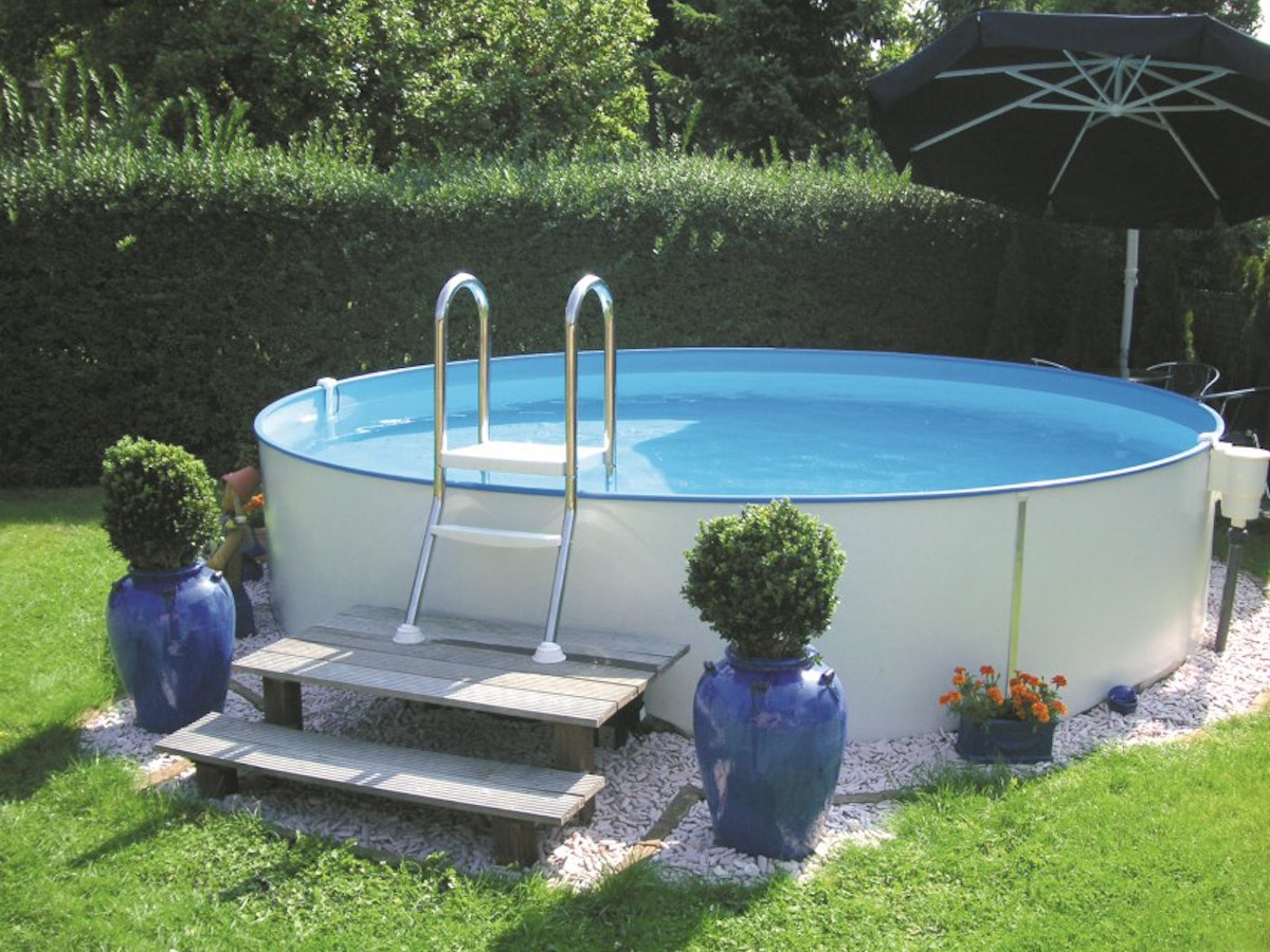 myPOOL Poolset Premium Rundform mit Sandfilteranlage 120/150 cm Höhe Ø 4,00 x 1,20 m (Größe 1,5) Hochbeckenleiter von mypool Arcana