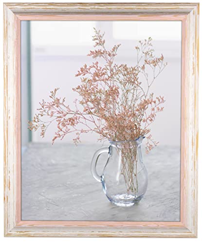 myposterframe Bilderrahmen 24 x 32 cm Artemis Echtholz Rosé Weiß Vintage mit Kunstglas klar 1 mm von myposterframe