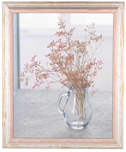 myposterframe Bilderrahmen 26 x 36 cm Artemis Echtholz Rosé Weiß Vintage mit Kunstglas klar 1 mm von myposterframe