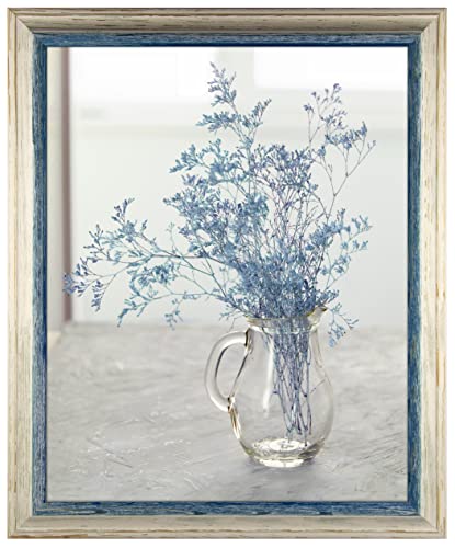 myposterframe Bilderrahmen 28 x 35 cm Artemis Echtholz Blau Weiß Vintage mit Kunstglas klar 1 mm von myposterframe