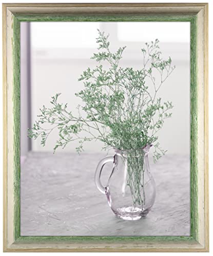 myposterframe Bilderrahmen 40 x 60 cm Artemis Echtholz zweifarbig Grün Weiß Vintage mit Kunstglas klar 1 mm von myposterframe