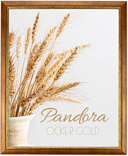 myposterframe Bilderrahmen Aged Vintage 20 x 27 cm Pandora Echtholz Ocker Gold mit Kunstglas klar 1 mm von myposterframe