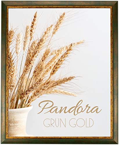myposterframe Bilderrahmen Aged Vintage 27 x 39 cm Pandora Echtholz Grün Gold mit Kunstglas klar 1 mm von myposterframe
