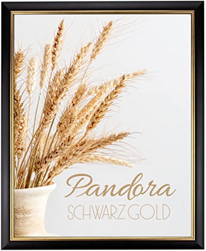 myposterframe Bilderrahmen Aged Vintage 29,7 x 42 cm Pandora Echtholz Schwarz Gold mit Kunstglas klar 1 mm von myposterframe