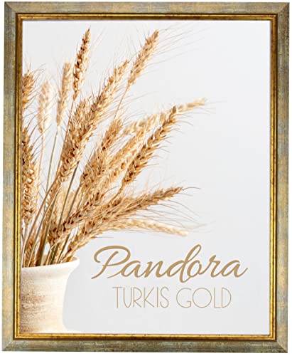 myposterframe Bilderrahmen Aged Vintage 30 x 43 cm Pandora Echtholz Türkis Gold mit Kunstglas klar 1 mm von myposterframe