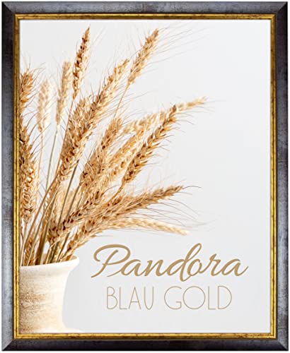 myposterframe Bilderrahmen Aged Vintage 36 x 46 cm Pandora Echtholz Blau Gold mit Kunstglas klar 1 mm von myposterframe