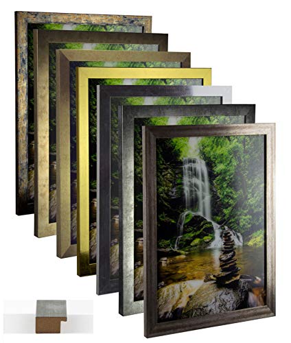 myposterframe Bilderrahmen Vintage Juno 22 x 28,5 cm Holz MDF Größenwahl Puzzlegröße 28,5 x 22 cm Farbwahl hier: Blau Gold meliert mit Kunstglas klar 1 mm von myposterframe