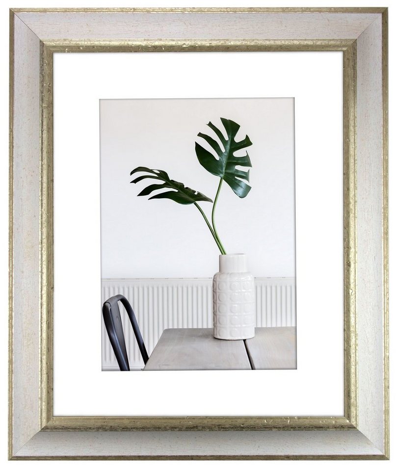 myposterframe Einzelrahmen Dysnomia Barock Edel Bilderrahmen, (1 Stück), 20,3x25,4 cm, Weiß Silber, Echtholz von myposterframe