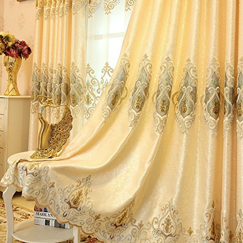 MYRU 2er-Set Europäische goldene Luxuxjacquard-Vorhänge für Schlafzimmer Wohnzimmer (260 * 140 cm) von MYRU