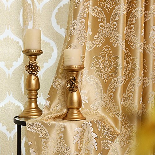 MYRU 2er-Set Europäische goldene luxuriöse Jacquard Vorhänge für Schlafzimmer Wohnzimmer (245 * 140 cm) von MYRU