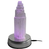 Selenit Stein Eisberg Skyscraper Tower Mit Led Base Untersetzter Bunt Led U. Drehbar Kaskade Standfläche Ca. 20cm Hoch Herkunft Marokko von mysale24
