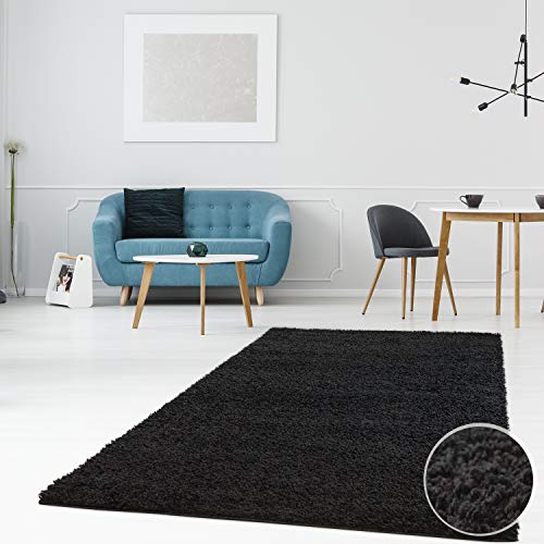 myshop24h Hochflor Shaggy Teppiche Langflor Teppich Einfarbig Modern Flauschig für Wohnzimmer Schlafzimmer, Größe in cm:60x110 cm, Farbe:Schwarz von myshop24h