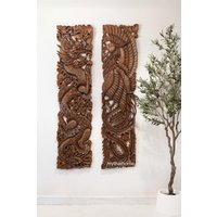 Drache Holzschnitzerei Wandbehang Thai Teak Wandkunst Panel Kopfteil Holz Phönix Groß Handgeschnitzt Skulptur Fantasy Möbel von mythaihome