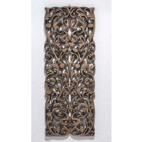 Holz Wandkunst Panel Lotus Blume Geschnitzt Teak Wand Kunst Hängend Mandala Deko Thai Holzschnitzerei 35, 5" Montiert Schwarz Gewaschen von mythaihome