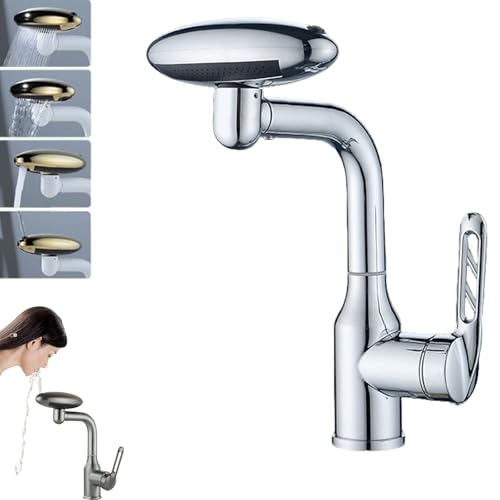 4 Modus Wasserhahn,waschtischarmatur Mit Herausziehbarer Brause,360° Rotating Pull-out Washbasin Faucet with 4 Water Flow Modes,ausziehbarer Wasserhahn Badezimmer,verstellbarer Wasserhahn Waschtis-B von mzvoo