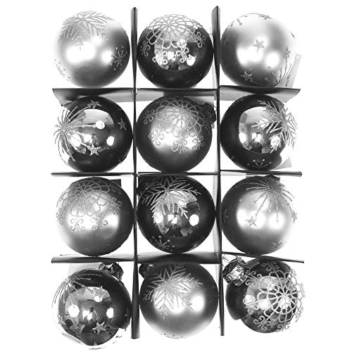 N/A 12 Christbaumkugeln Schneeflocke Flocke Glas Weihnachtskugeln Kugeln 75mm edel, Farbe:Silber von n.a.
