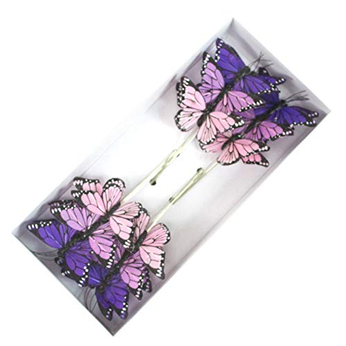N/A 24 Feder - Schmetterlinge Stecker 7cm künstliche, Farbe:Lila von n.a.